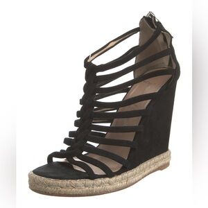 Jean-Michel Cazabat Black Strappy Espadrille Wedge Sandals